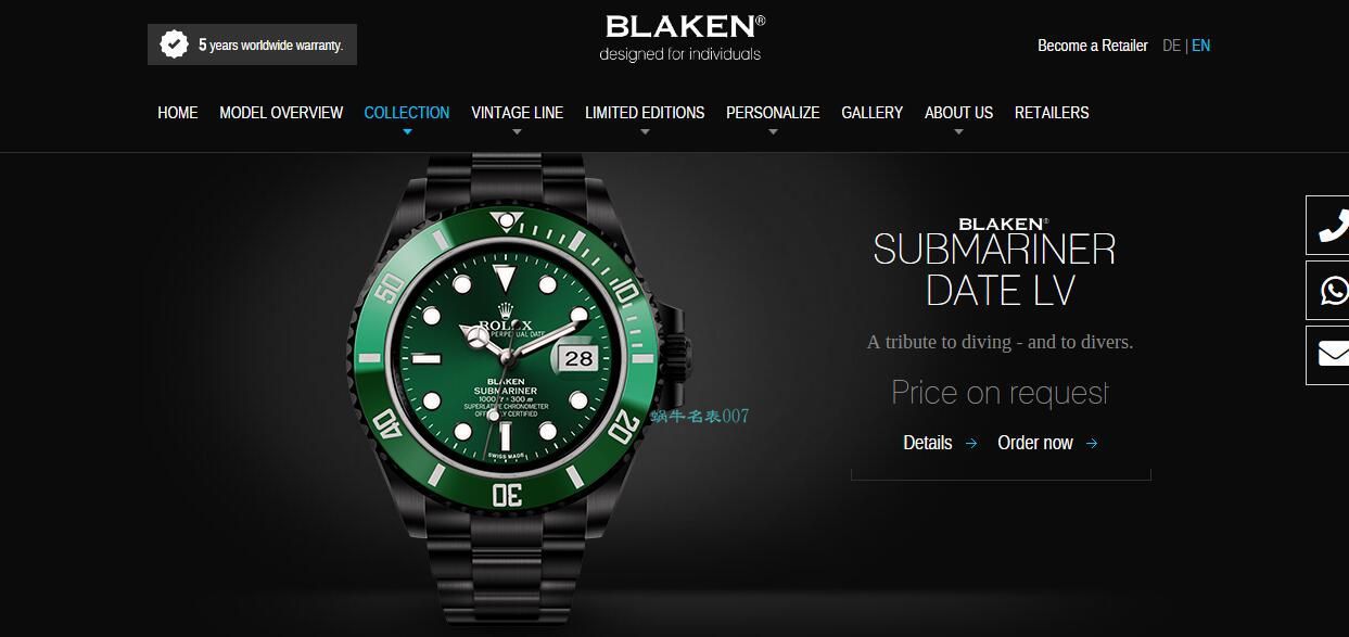 V9 Factory  Rolex 水鬼 top  Replica Watches BLAKEN  SUBMARINER  DATE LV官方同款曜黑改装版 / R670