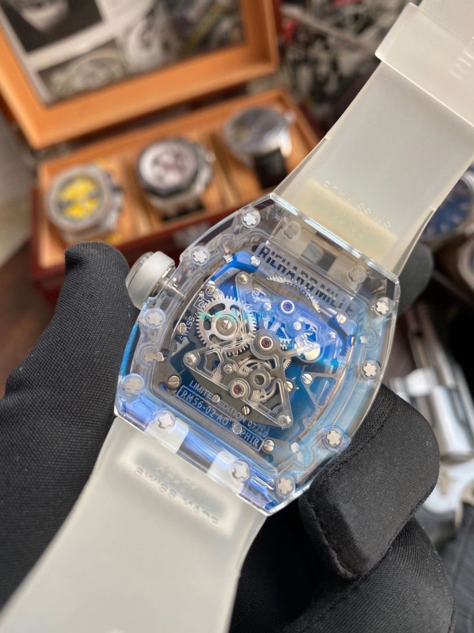 【 Video analysis 】EUR  Factory  RICHARD MILLE  Tourbillon RM056，RM 56-02雪琉璃全透明1比1 Replica Watches  / RM 56-02EUR