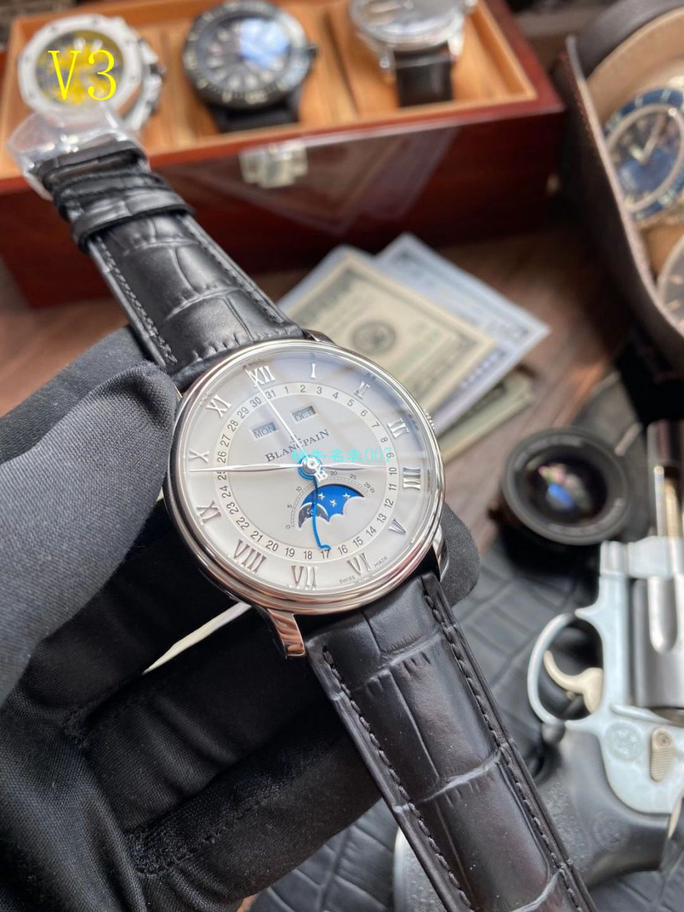【 Video analysis OM Factory V3版本6654】Blancpain 经典月相6654-1127-55B 1比1 Replica Copy  Watches  / BP073