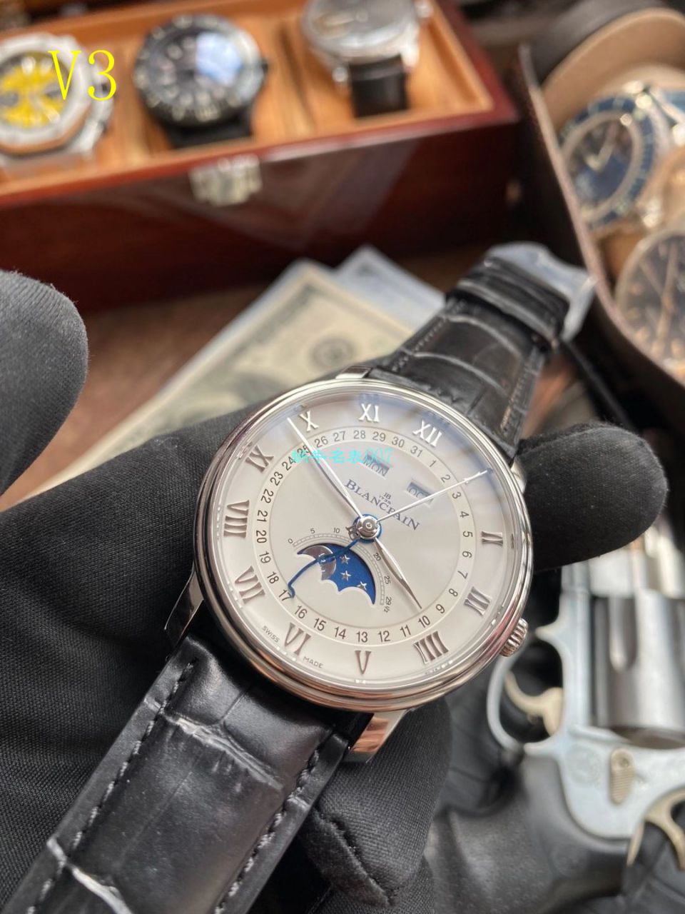 【 Video analysis OM Factory V3版本6654】Blancpain 经典月相6654-1127-55B 1比1 Replica Copy  Watches  / BP073