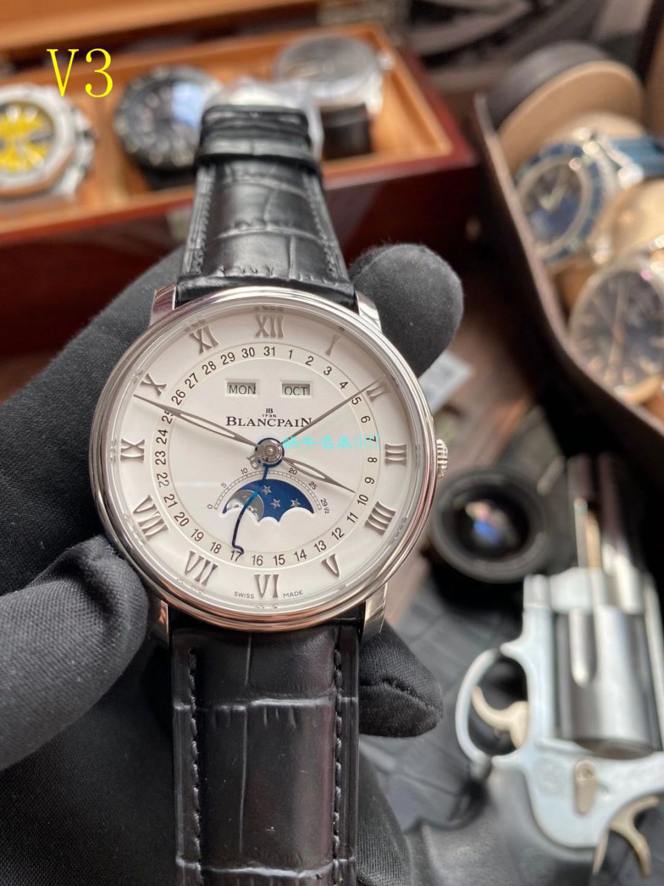 【 Video analysis OM Factory V3版本6654】Blancpain 经典月相6654-1127-55B 1比1 Replica Copy  Watches  / BP073