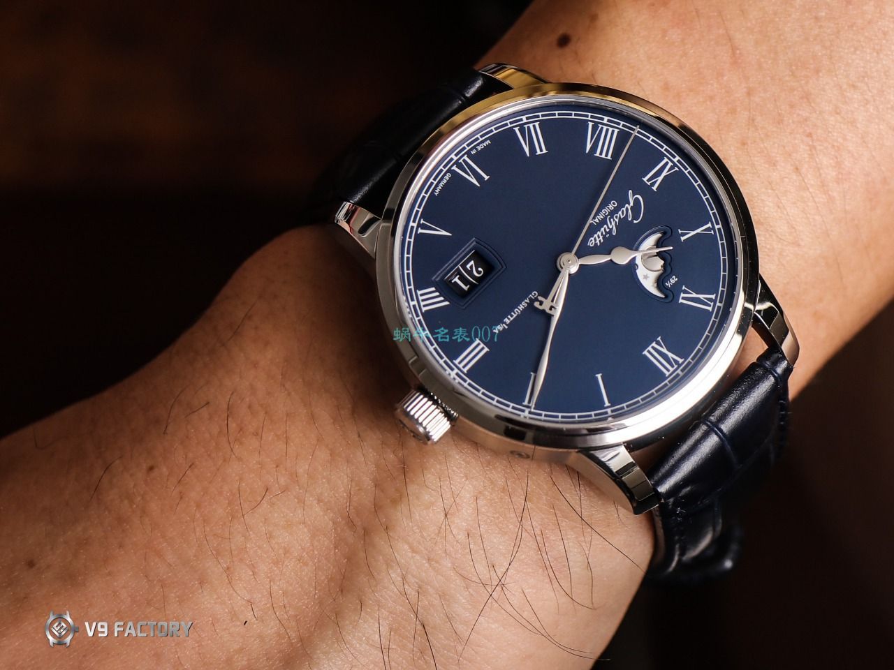【视频最大的 Replica Watches 网站】V9 Factory glashuette original原创议员月相100-04-05-12-30 wrist watches  / GLA069