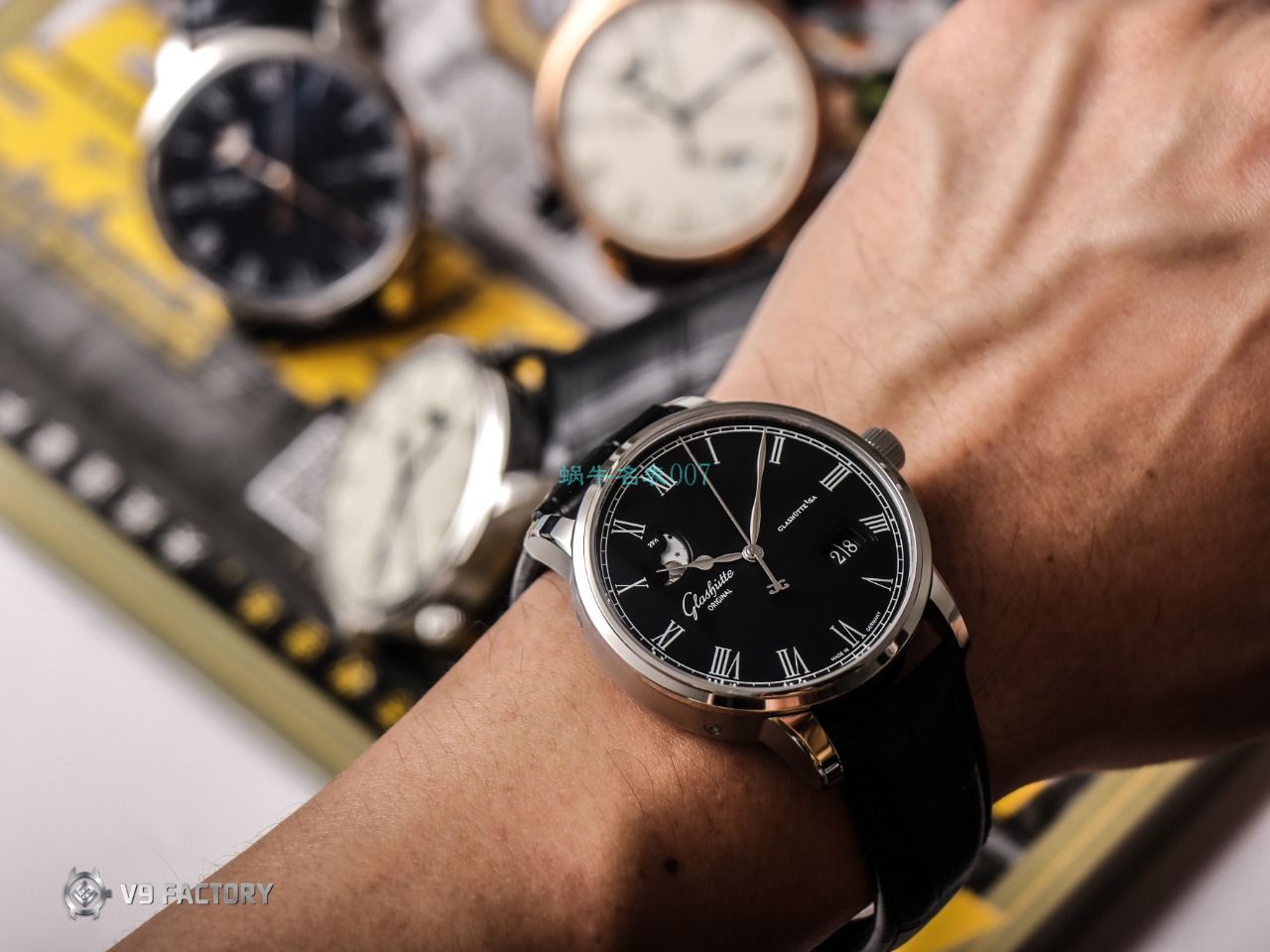 【视频最大的 Replica Watches 网站】V9 Factory glashuette original原创议员月相100-04-05-12-30 wrist watches  / GLA069