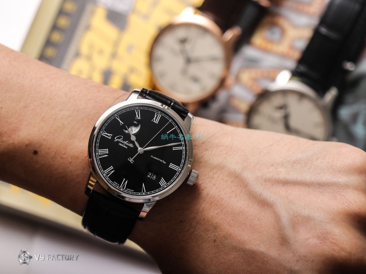 【视频最大的 Replica Watches 网站】V9 Factory glashuette original原创议员月相100-04-05-12-30 wrist watches  / GLA069