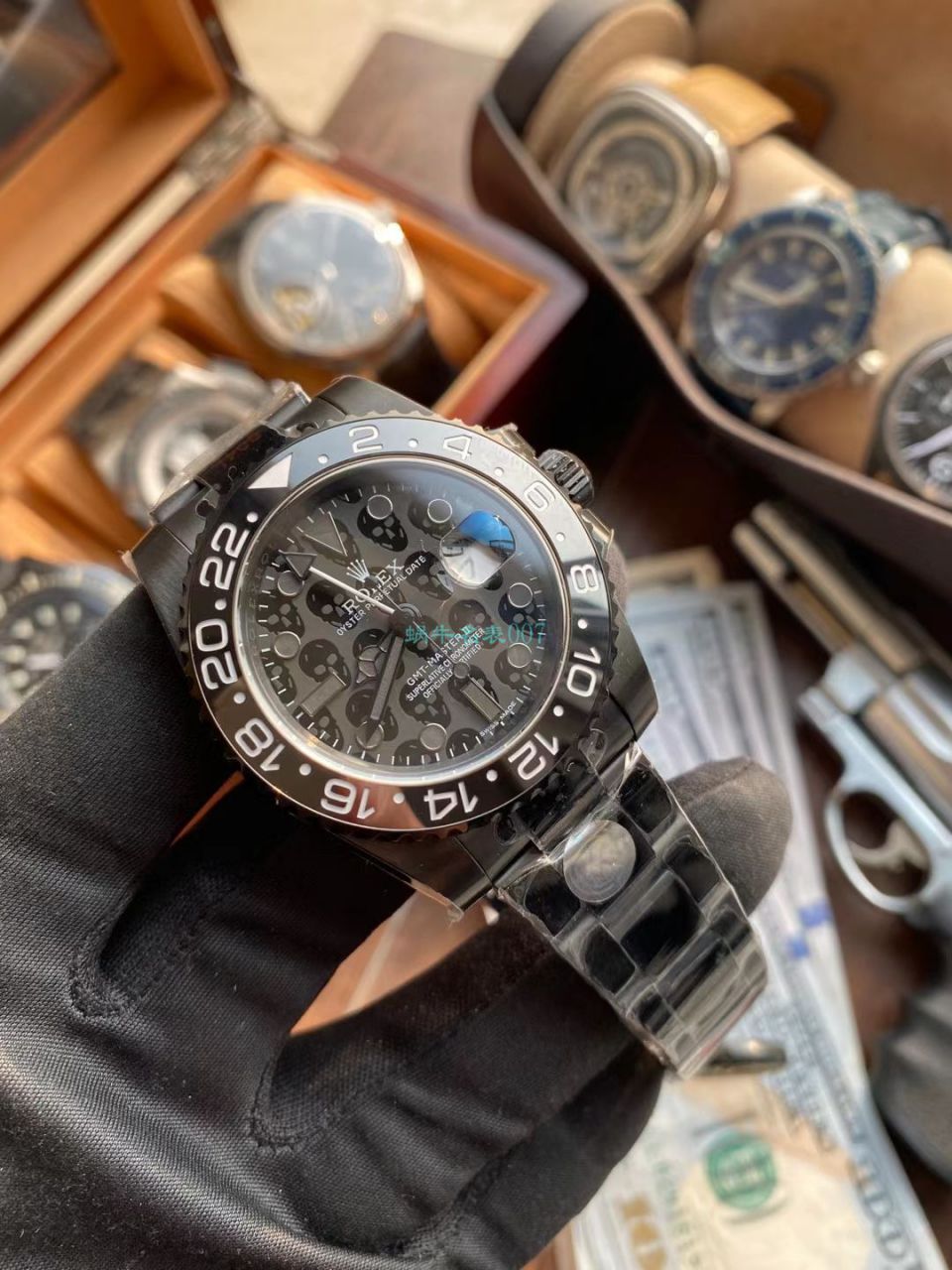LF Rolex TBLACK官方 copy customized 版REVENGE（米尔高斯复仇系列） GMT MASTER 蓝黑圈骷髅面黑化版本 / R717
