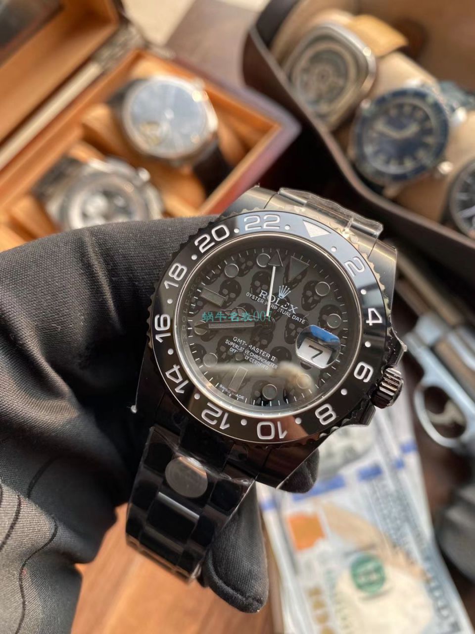 LF Rolex TBLACK官方 copy customized 版REVENGE（米尔高斯复仇系列） GMT MASTER 蓝黑圈骷髅面黑化版本 / R717