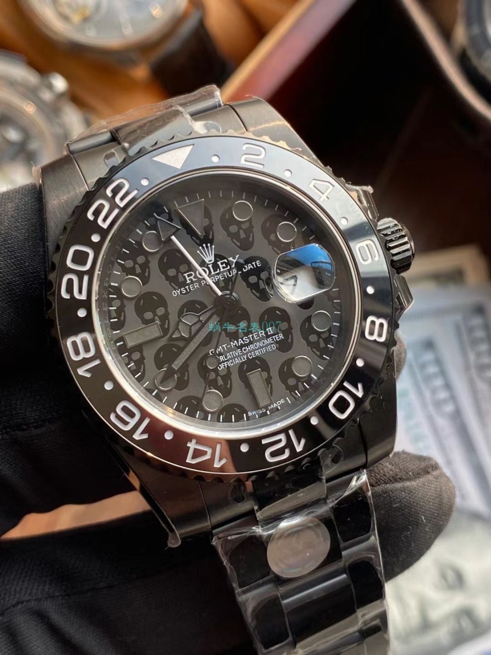 LF Rolex TBLACK官方 copy customized 版REVENGE（米尔高斯复仇系列） GMT MASTER 蓝黑圈骷髅面黑化版本 / R717