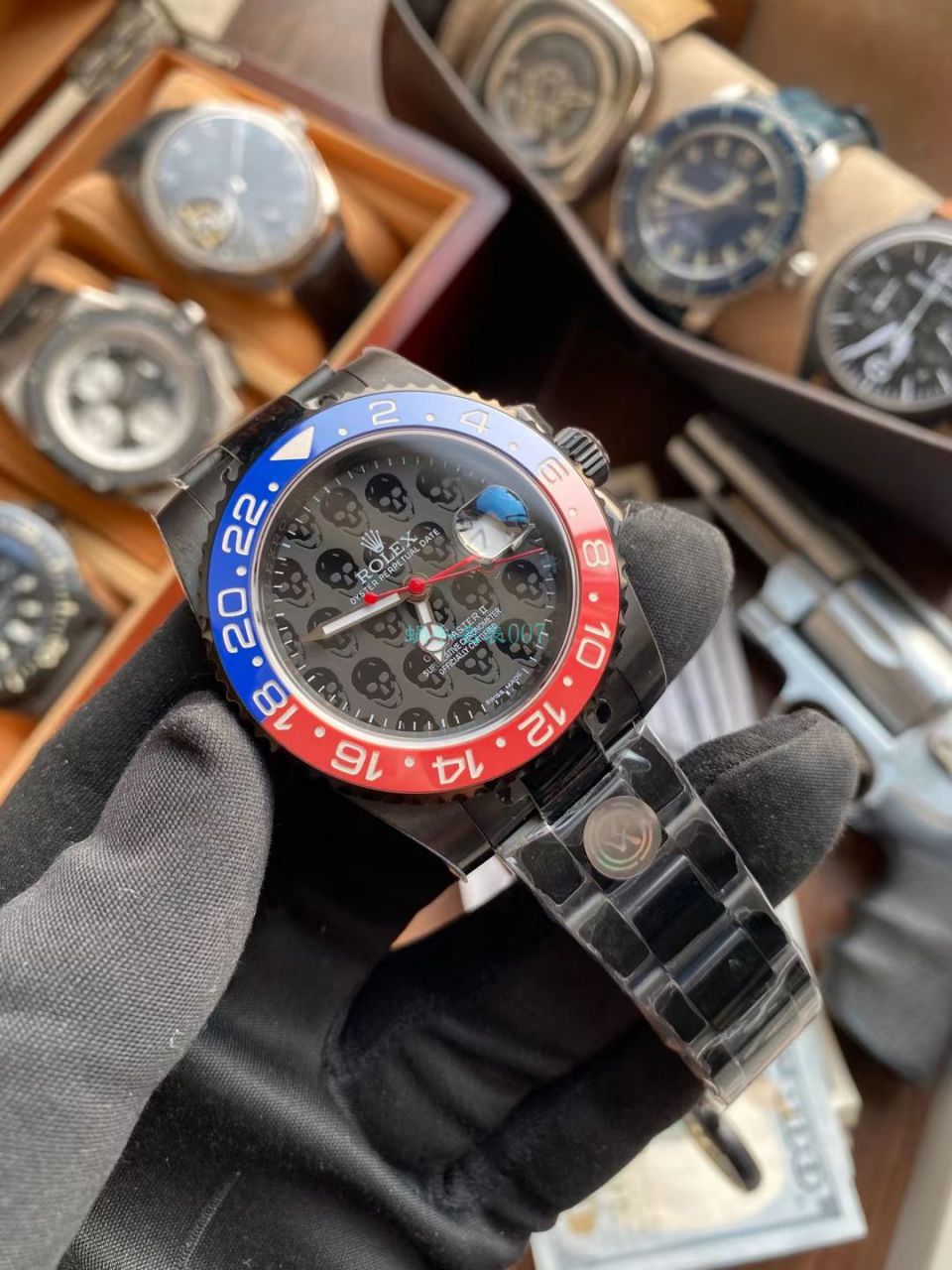 LF Rolex TBLACK官方 copy customized 版REVENGE（米尔高斯复仇系列） GMT MASTER 蓝黑圈骷髅面黑化版本 / R717