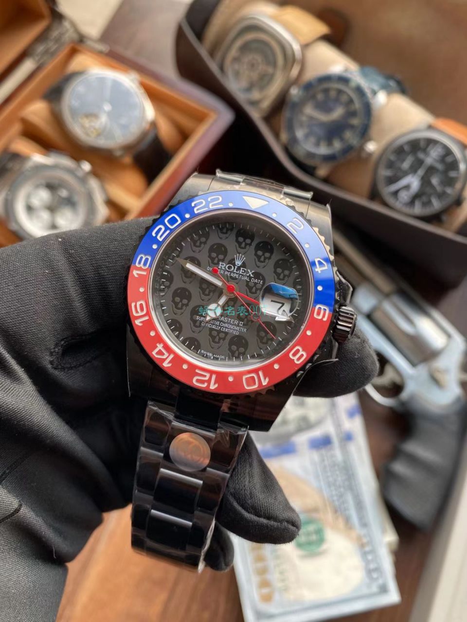 LF Rolex TBLACK官方 copy customized 版REVENGE（米尔高斯复仇系列） GMT MASTER 蓝黑圈骷髅面黑化版本 / R717