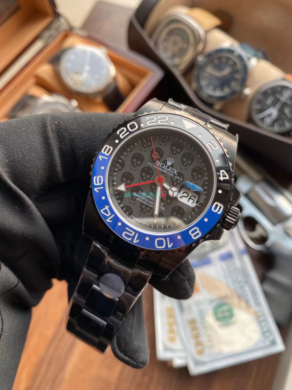 LF Rolex TBLACK官方 copy customized 版REVENGE（米尔高斯复仇系列） GMT MASTER 蓝黑圈骷髅面黑化版本 / R717