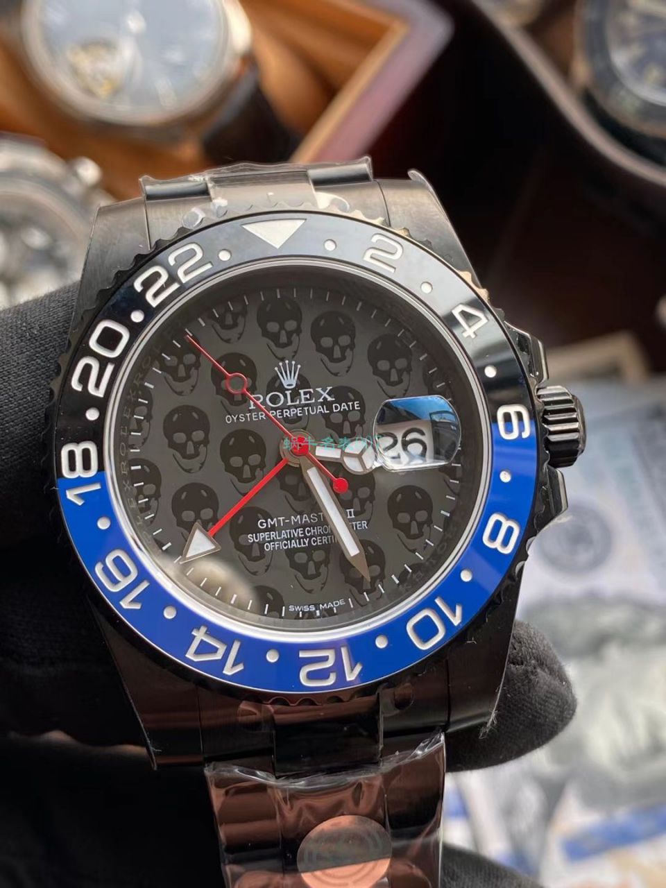 LF Rolex TBLACK官方 copy customized 版REVENGE（米尔高斯复仇系列） GMT MASTER 蓝黑圈骷髅面黑化版本 / R717