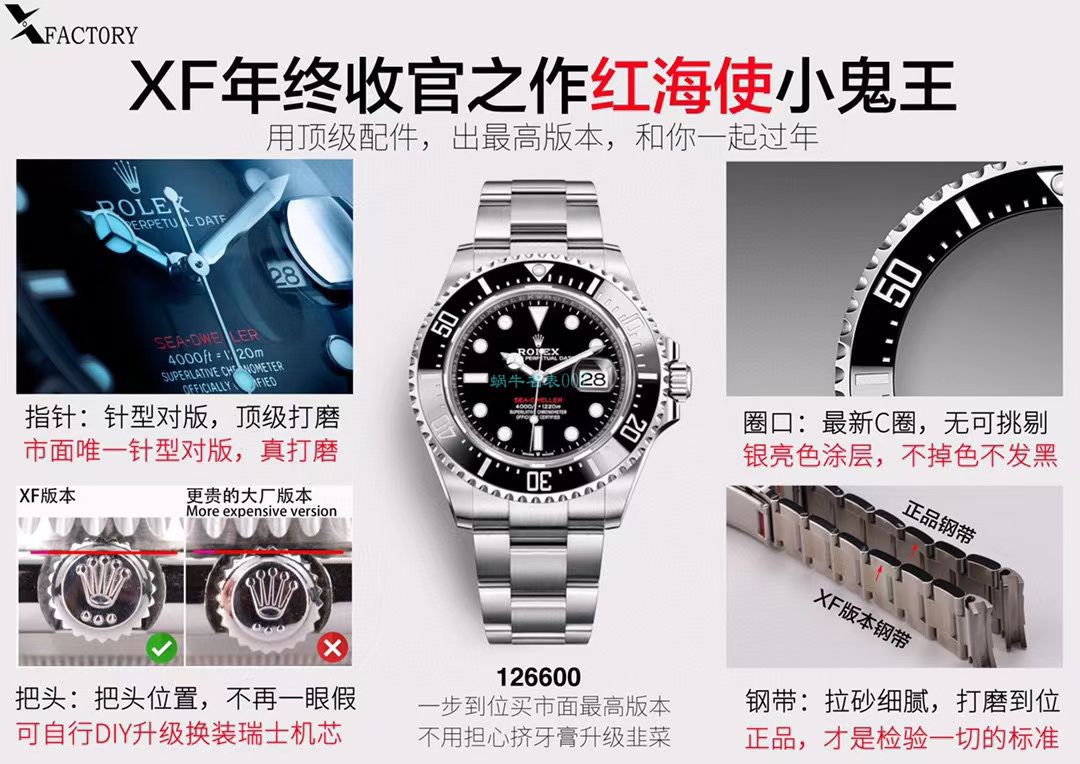 XF Factory 年终收官之作 Rolex 红海使小鬼王m126600-0001 High quality  Replica Watches  / R718