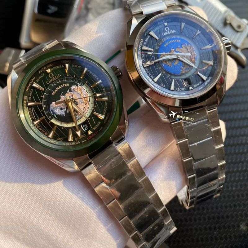 VS Factory OMEGA Seamaster 150世界时绿面盘 Perfect  Replica Watches 220.30.43.22.10.001 wrist watches 