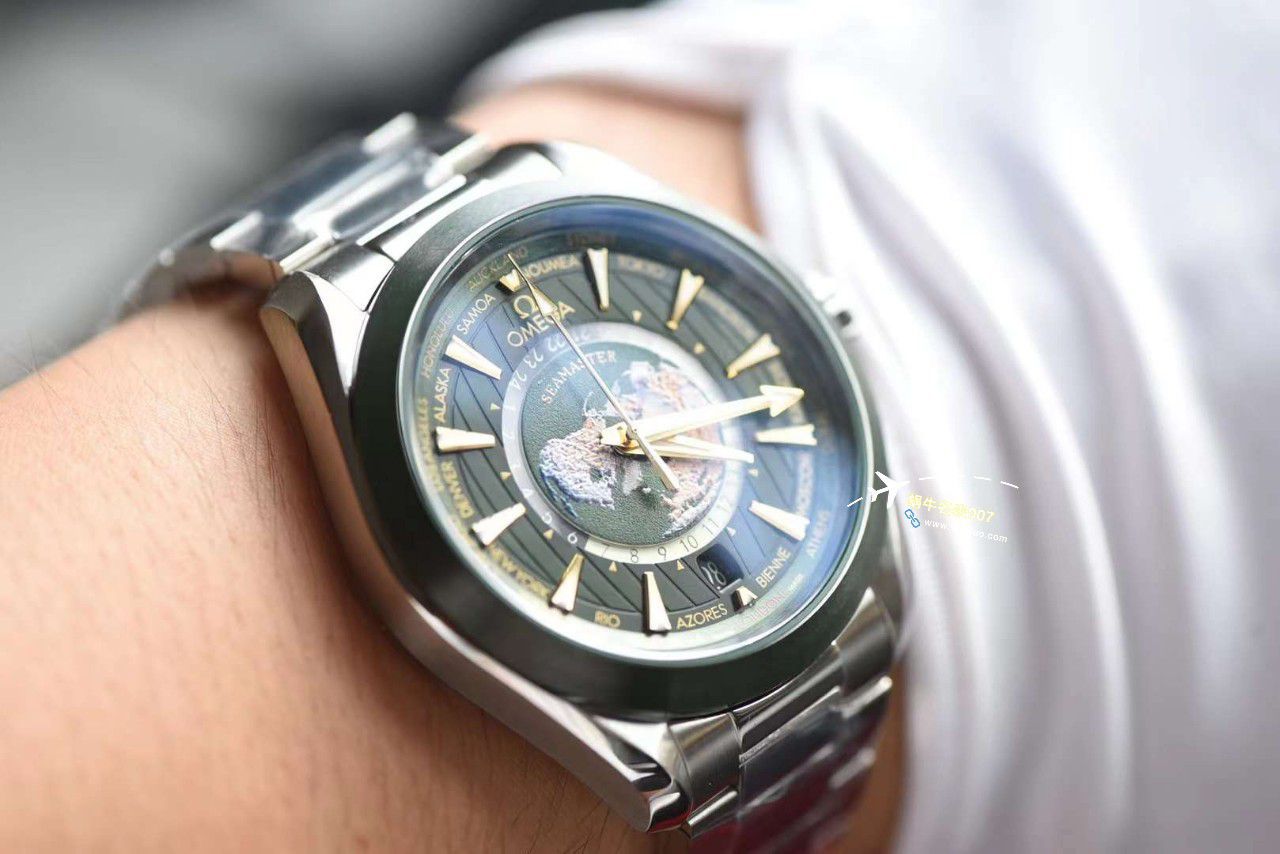 VS Factory OMEGA Seamaster 150世界时绿面盘 Perfect  Replica Watches 220.30.43.22.10.001 wrist watches  / M786
