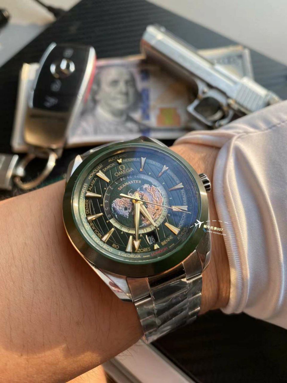 VS Factory OMEGA Seamaster 150世界时绿面盘 Perfect  Replica Watches 220.30.43.22.10.001 wrist watches  / M786