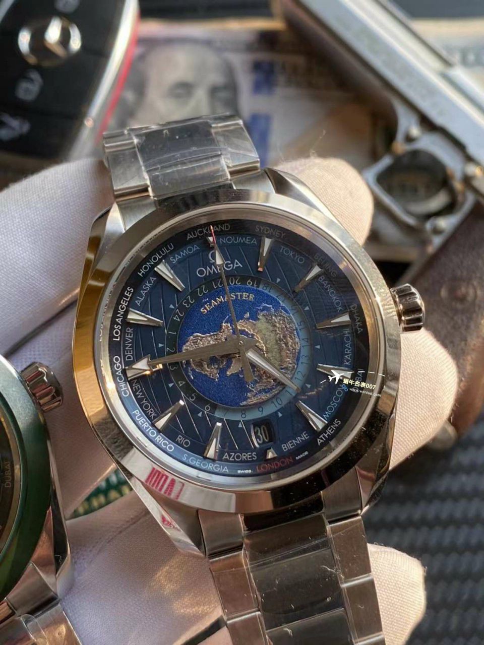 VS Factory OMEGA Seamaster 150世界时绿面盘 Perfect  Replica Watches 220.30.43.22.10.001 wrist watches  / M786