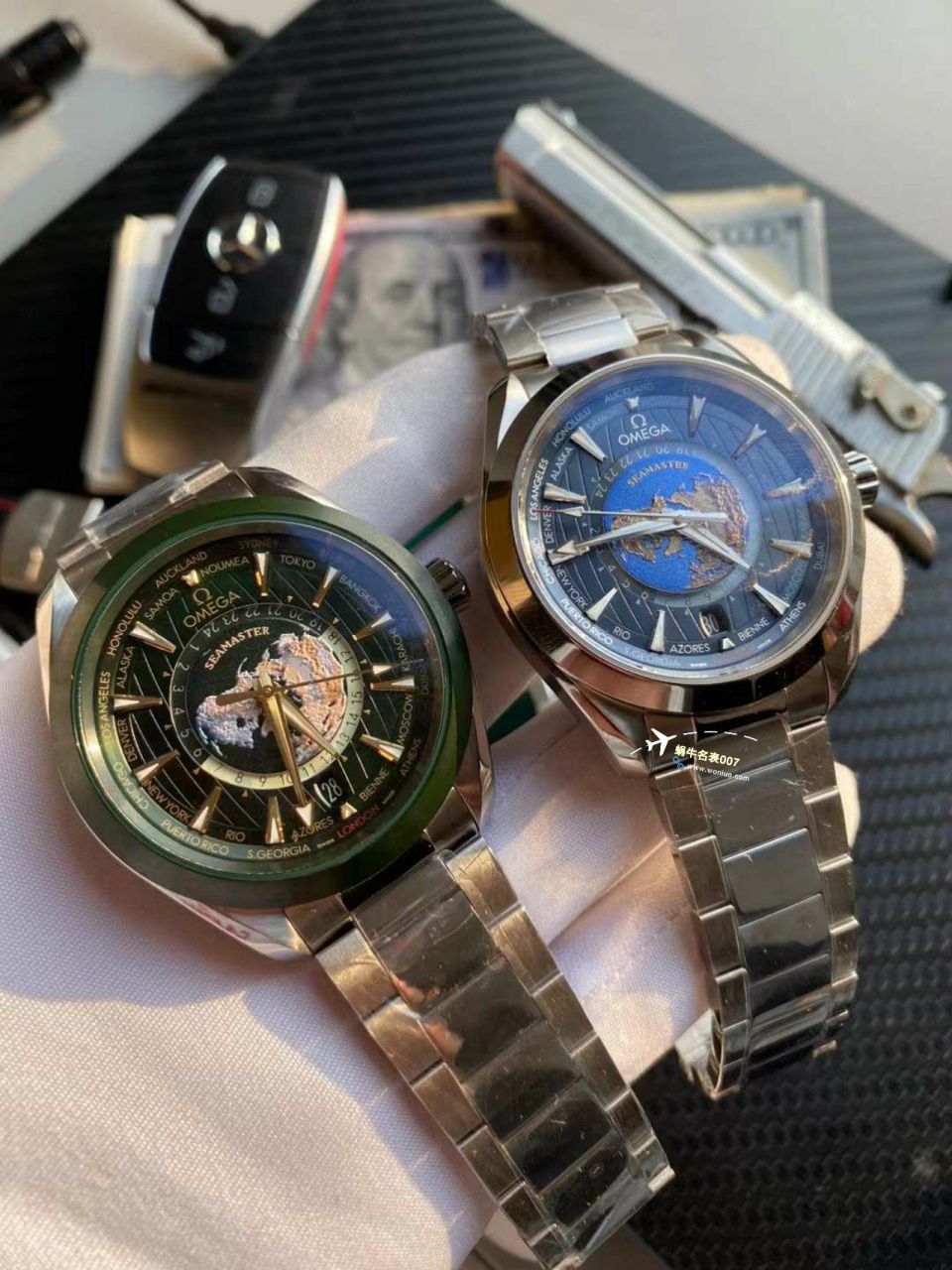 VS Factory OMEGA Seamaster 150世界时绿面盘 Perfect  Replica Watches 220.30.43.22.10.001 wrist watches  / M786