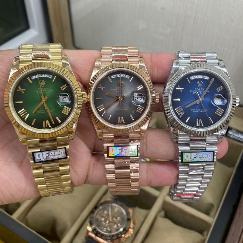 QF Rolex DD Day-Date  Adding weight 版本 Replica Copy 罗马烟熏绿m228238-0069，渐变蓝m228236-0024，渐变灰m228235-0055
