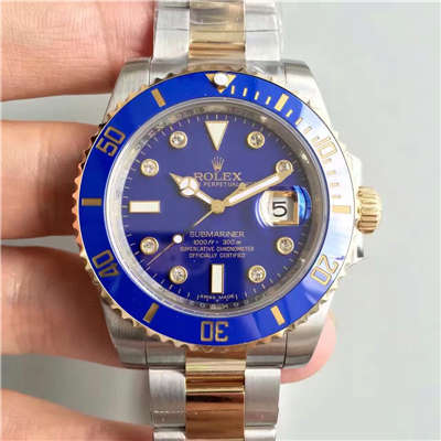 【N Factory V7版 Perfect  Replica Copy  Watches 】 Rolex  Submariner 型系列116613LB-97203 蓝盘镶钻 wrist watches 