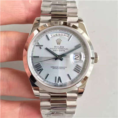 【N Factory  Perfect  High quality  Knockoff  Watches 】 Rolex  Day-Date 型系列228206冰蓝暗纹盘男士机械 wrist watches 