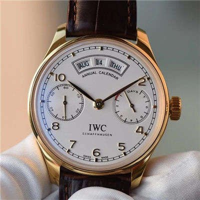 【YL Perfect  High quality  Knockoff  Watches 】 IWC 葡萄牙年历 wrist watches 系列 IWC 年历黄金壳白面款