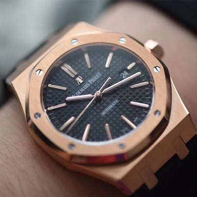 【JF Factory 1:1 Replica Copy  Watches 】Audemars Piguet 皇家橡树系列15400OR.OO.D002CR.01 wrist watches 《真皮 watchband  款》